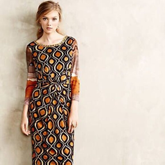 Anthropologie x Blank London Twist Front NWT Dress Long Sleeve Midi Batik Print - Picture 12 of 12